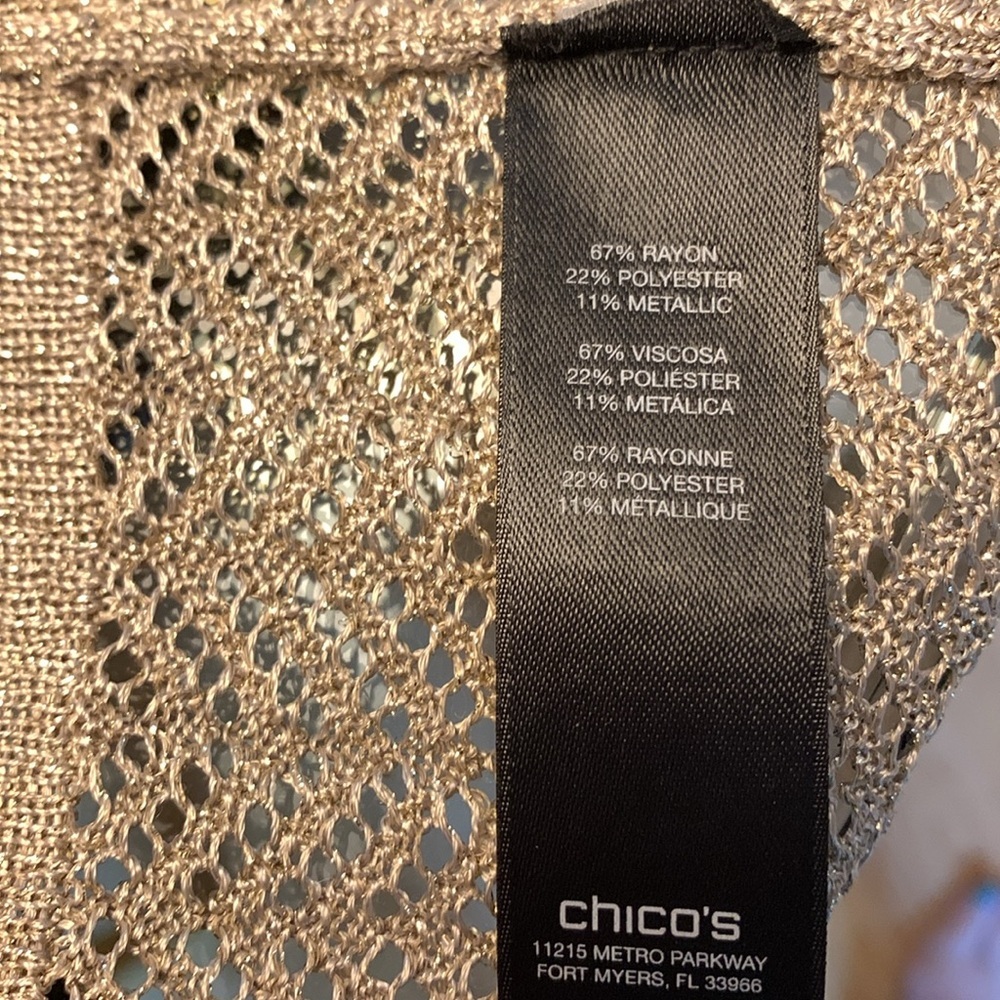 Chico’s Travelers Gold Mesh Duster Vest Medium - Picture 8 of 8